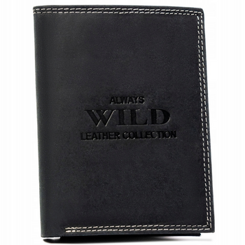 Klasyczny, duży portfel męski ze skóry naturalnej - CZARNY Always Wild