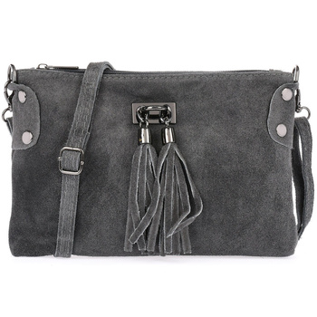 Szara mała torebka damska zamszowa, suwak