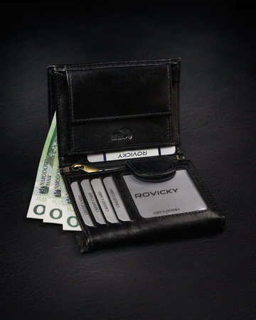 Portfel męski z naturalnej skóry licowej z przegródką na zdjęcie — Rovicky