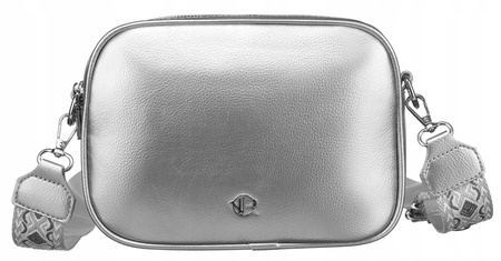 Stylowa mała torebka damska listonoszka eko skóra SREBRNA +portmonetka