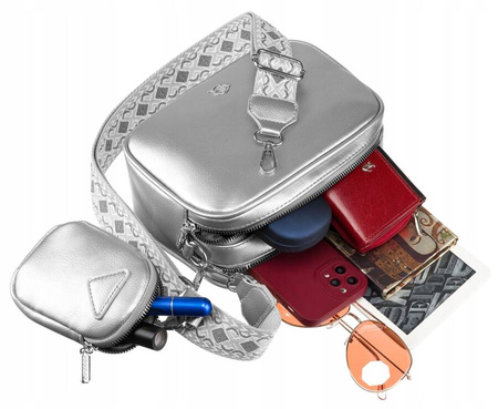 Stylowa mała torebka damska listonoszka eko skóra SREBRNA +portmonetka