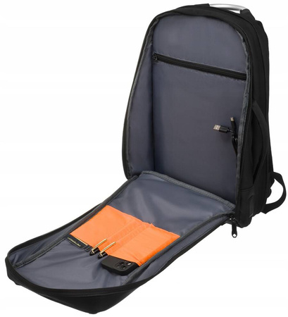 Wodoodporny plecak na laptop czarny. Duży. Port USB. Suwak.
