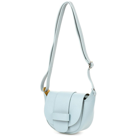 Błękitna skórzana torebka listonoszka podkowa