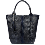 Granatowa torebka skórzana duża croco - worek