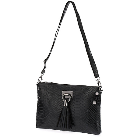 Mała czarna torebka wizytowa listonoszka croco