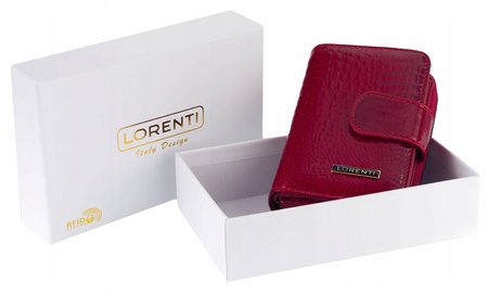 Pionowy skórzany portfel damski czerwony lakierowany