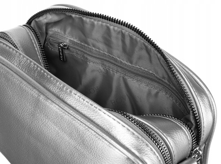 Stylowa mała torebka damska listonoszka eko skóra SREBRNA +portmonetka