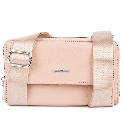 Beżowa torebka na telefon - mini listonoszka damska z saszetką