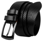 Czarny pasek męski skórzany tłoczony w pasy — Rovicky