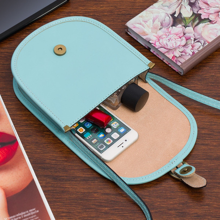 Błękitna Beltimore Damska Skórzana Mała Torebka Listonoszka podkówka K68