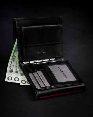 Pojemny portfel męski z naturalnej skóry licowej z ochroną RFID — Rovicky