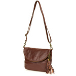 Koniakowa Torebka Listonoszka ze skóry z klapą na suwak zamek