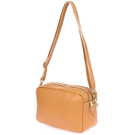 Mała torebka damska na ramię - skóra musztardowa