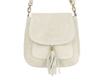 Piękna kremowa torebka damska zamszowa skórzana listonoszka Vera Pelle