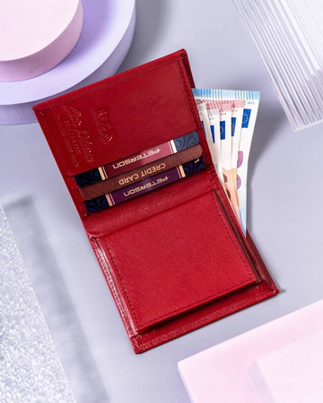 Skórzany mały portfel damski bez zapięcia CZERWONY — Peterson