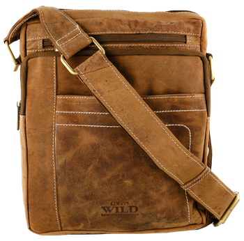 Duża torba męska listonoszka skórzana - brązowa