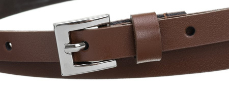 Cienki pasek damski do sukienki. Skórzany, Brązowy