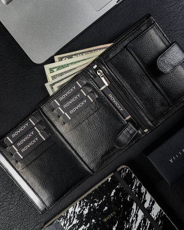 Męski duży portfel skórzany, pionowy z zapinką i ochroną RFID — Ronaldo