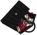 Mała torebka kuferek - czarna, wieczorowa z łańcuszkiem i rączką