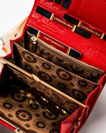 Czarny portfel skórzany z portmonetką i okienkiem. RFID