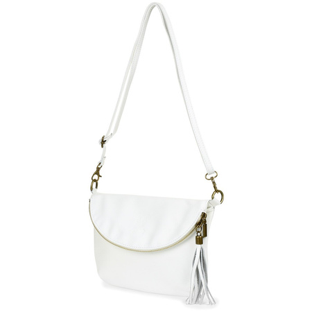 Biała Torebka Listonoszka ze skóry z klapą na suwak