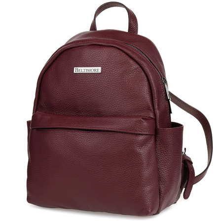 Mały plecak damski skórzany Bordowy. Format A5 na Suwak.