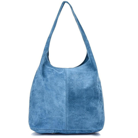 NIEBIESKA torebka damska A4 skórzana zamszowa worek suwak