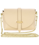 Mała skórzana torebka damska kuferek kopertówka na łańcuszku. Beżowa