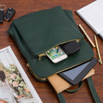 Ciemnozielony skórzany plecak damski torba 2w1. Format A4.