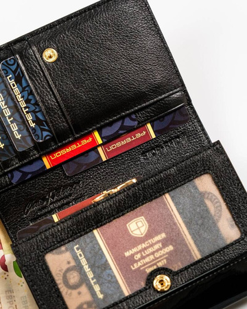 Czerwony portfel skórzany z portmonetką i okienkiem. RFID