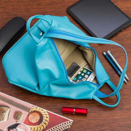 Niebieski damski plecak skórzany morski turkus miejski. Włoska skóra