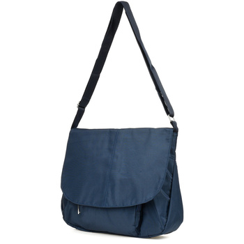 Duża torebka damska listonoszka na szerokim pasku. Granatowa A4