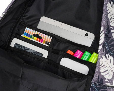 Duży Plecak Damski w Liście. A4 z kieszeniami. Szary