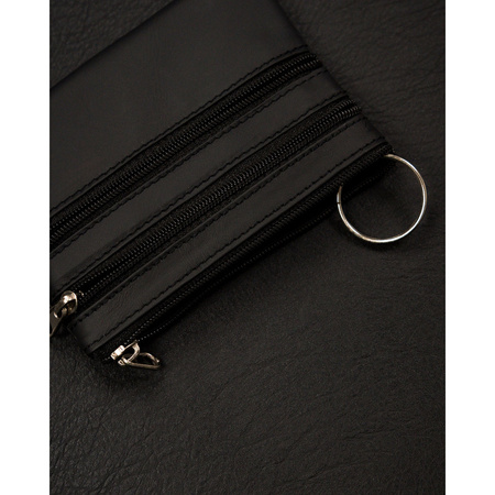 Skórzane etui na klucze Czarna kluczówka saszetka z kieszonkami.