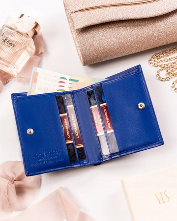 Skórzany mały portfel damski - chabrowy / niebieski