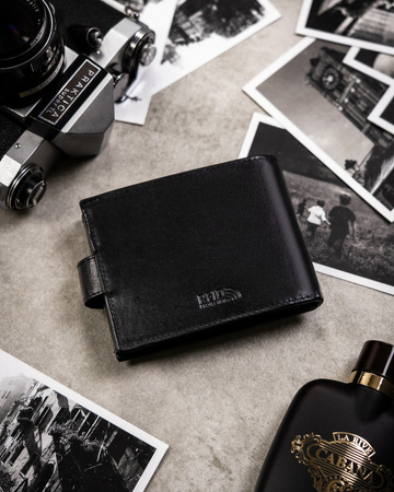 Zestaw męski na prezent: czarny portfel, etui na karty i brelok