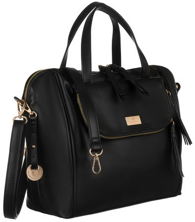 Pojemna, czarna damska torebka listonoszka ze skóry ekologicznej na suwak.