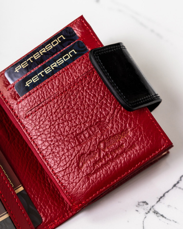 Lakierowany mały skórzany portfel damski CZERWONY na zatrzask. RFID.