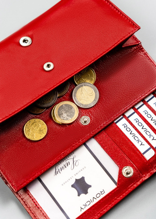 Skórzany portfel damski czerwony duży poziomy na zatrzask