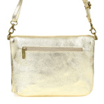 Złota Torebka Listonoszka ze skóry z klapą na suwak