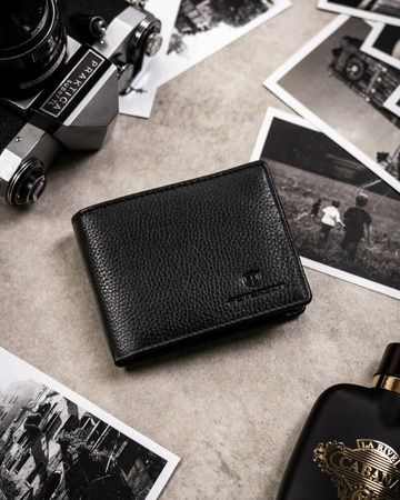 Zestaw prezentowy męski: skórzany, czarny portfel i skórzany brelok
