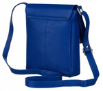 Niebieska mała skórzana torebka listonoszka. Klapka.