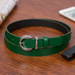 Wąski pasek damski skórzany ZIELONY. Srebrna klamra. 105 cm.