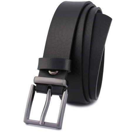 CZARNY pasek damski skórzany. Czarna klamra. 125 cm.