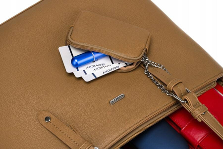 Shopperka damska ze skóry ekologicznej z dodatkową portmonetką beż brąz