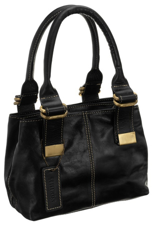 Trzykomorowa czarna torebka kuferek skóra licowa