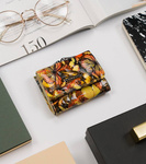 MIni portmonetka żółta w motyle - skóra naturalna