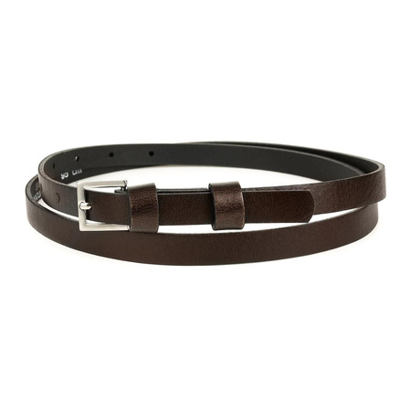 Pasek damski wąski solidny skórzany do sukienki brązowy S18 brązowy, beżowy r.95-110 cm