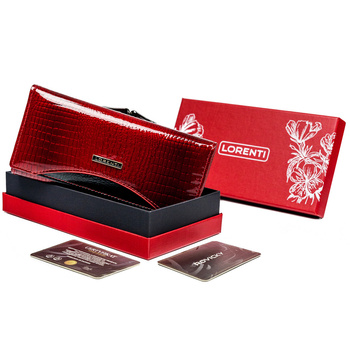 Duży, lakierowany portfel damski z biglem i czarnym akcentem — Lorenti