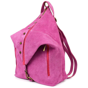 Stylowy miejski plecak damski skóra zamsz RÓŻOWY